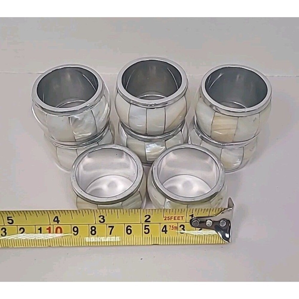 Vintage Silver Tone Mother of Pearl Napkin Rings Set of 8 - Picture 4 of 4